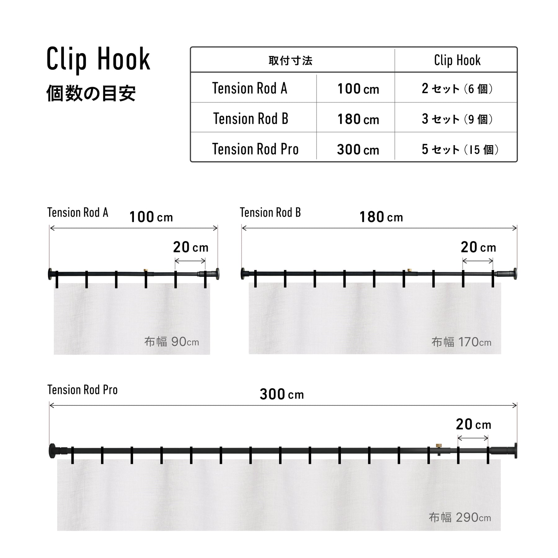 Clip Hook White 3piece SET 横取付 D-CH3-WH