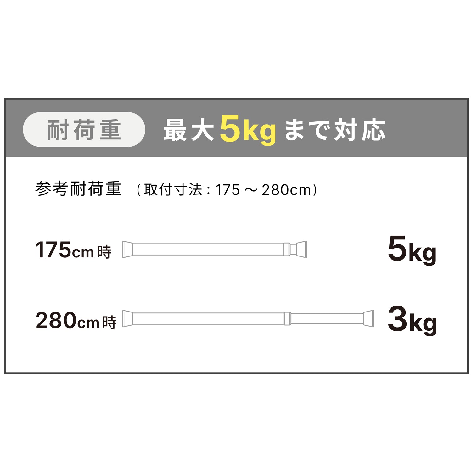 突っ張り棒 ホワイト 耐荷重5〜3kg 幅175〜280cm NSW-12