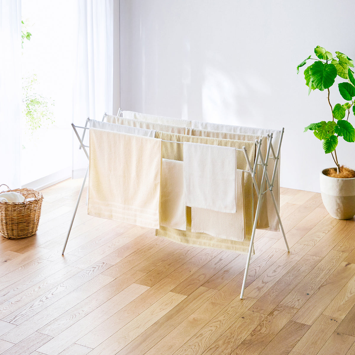 伸縮物干し ステンレス マットホワイト 幅70〜126cm OH-120WH