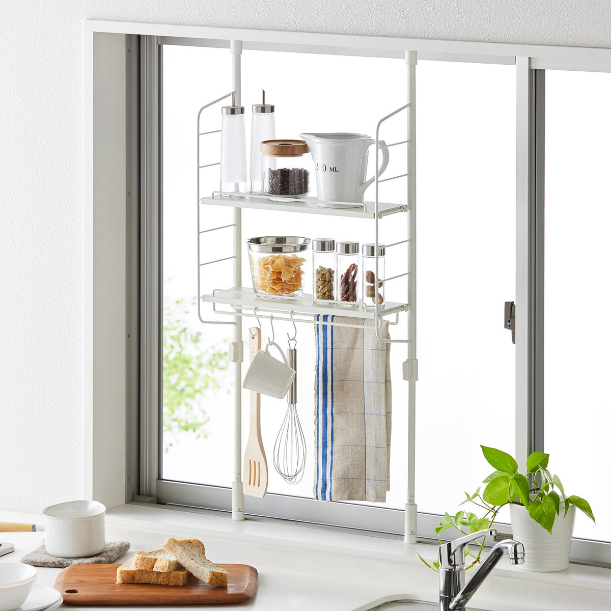 キッチン突っ張りラック トレイセット マットホワイト SPL-2WH