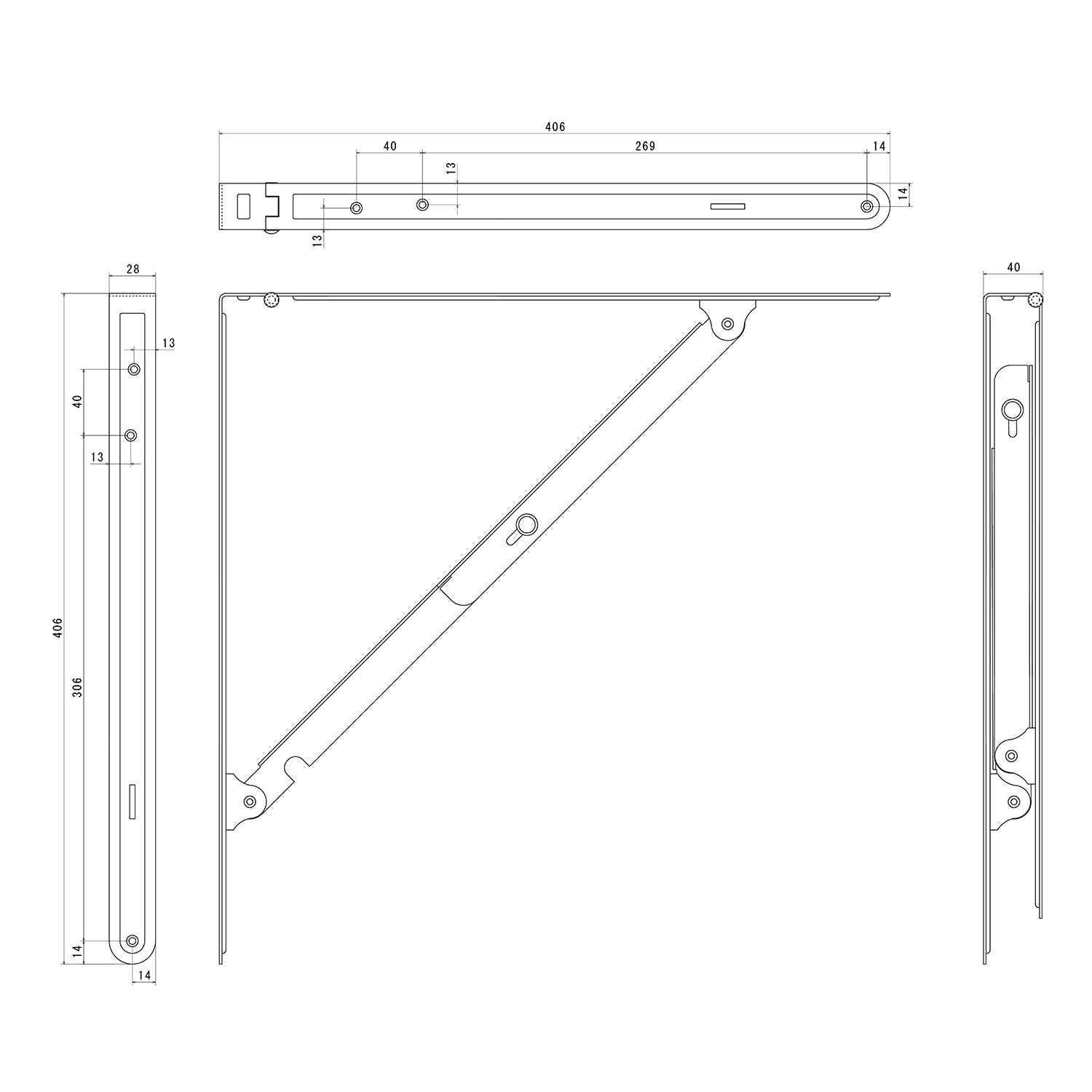 TANNER 折りたたみ式棚受け金具 奥行約40cm 2個入