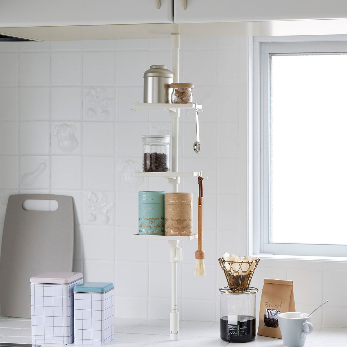 tatecco お気に入りを見せる収納セット 高さ48~70cm SET-H-OMS-WH