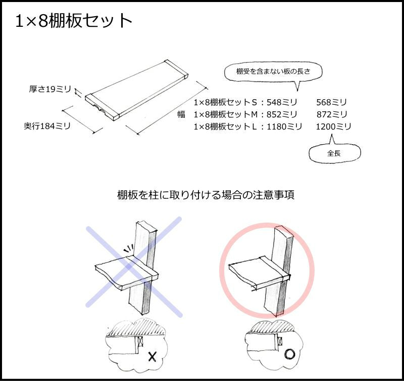 1×8追加棚板 L ラブリコ棚セット用 JXOT-18-L1