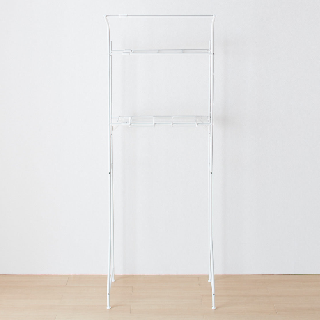 伸縮ランドリーラック バスケット台付き マットホワイト 幅61~82cm HSR-3WH