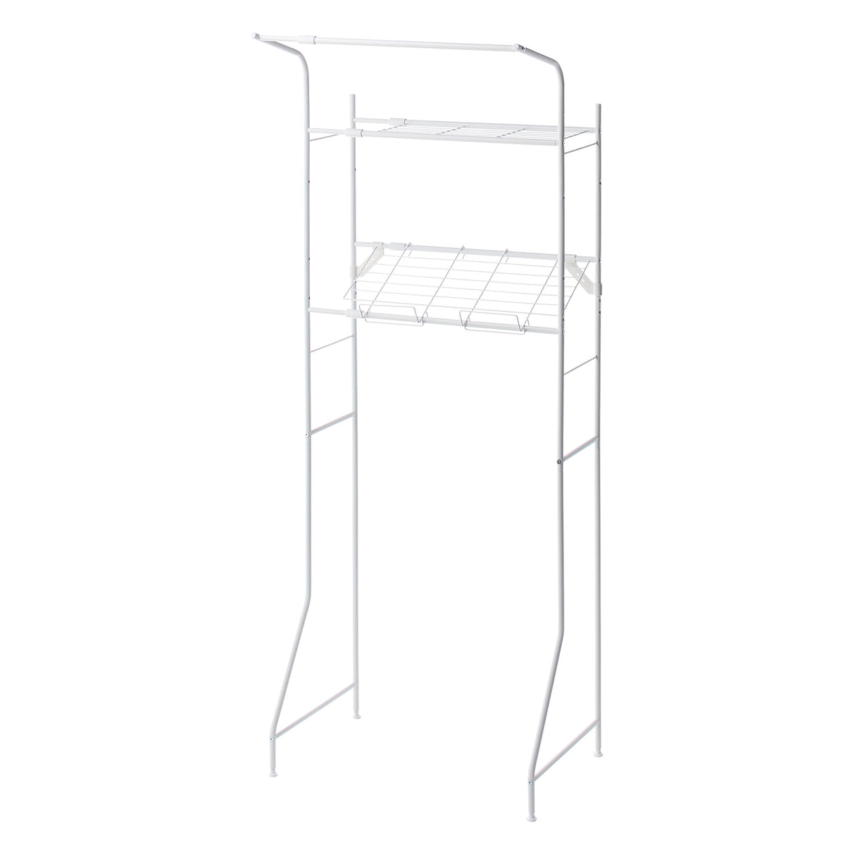 伸縮ランドリーラック バスケット台付き マットホワイト 幅61~82cm HSR-3WH