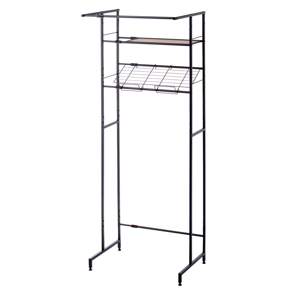 伸縮ランドリーラック バスケット台付き 幅64~82cm