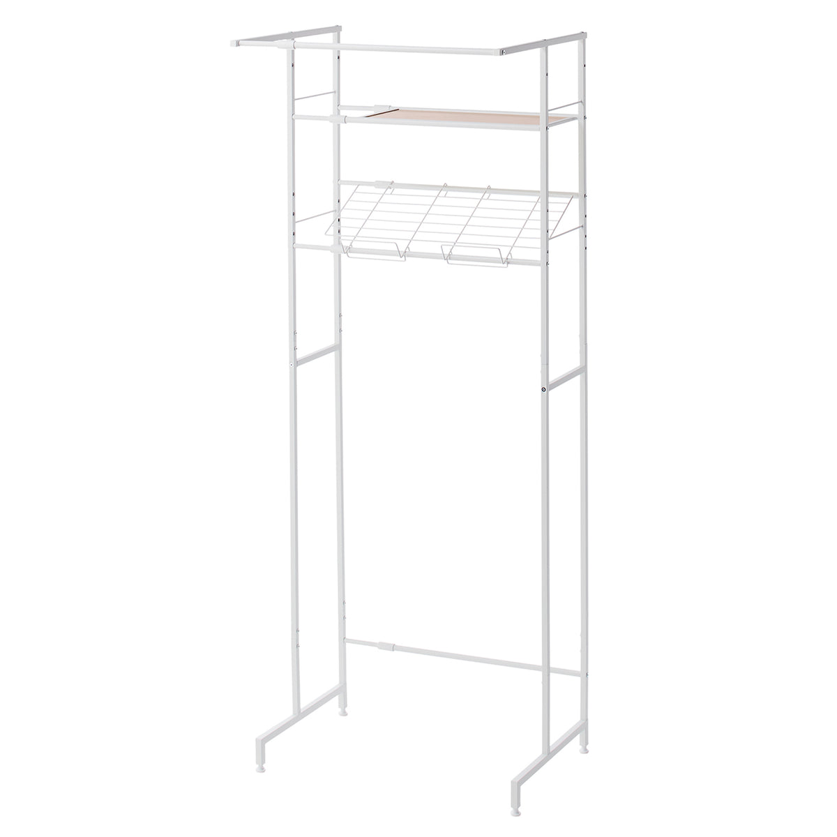 伸縮ランドリーラック バスケット台付き 幅64~82cm