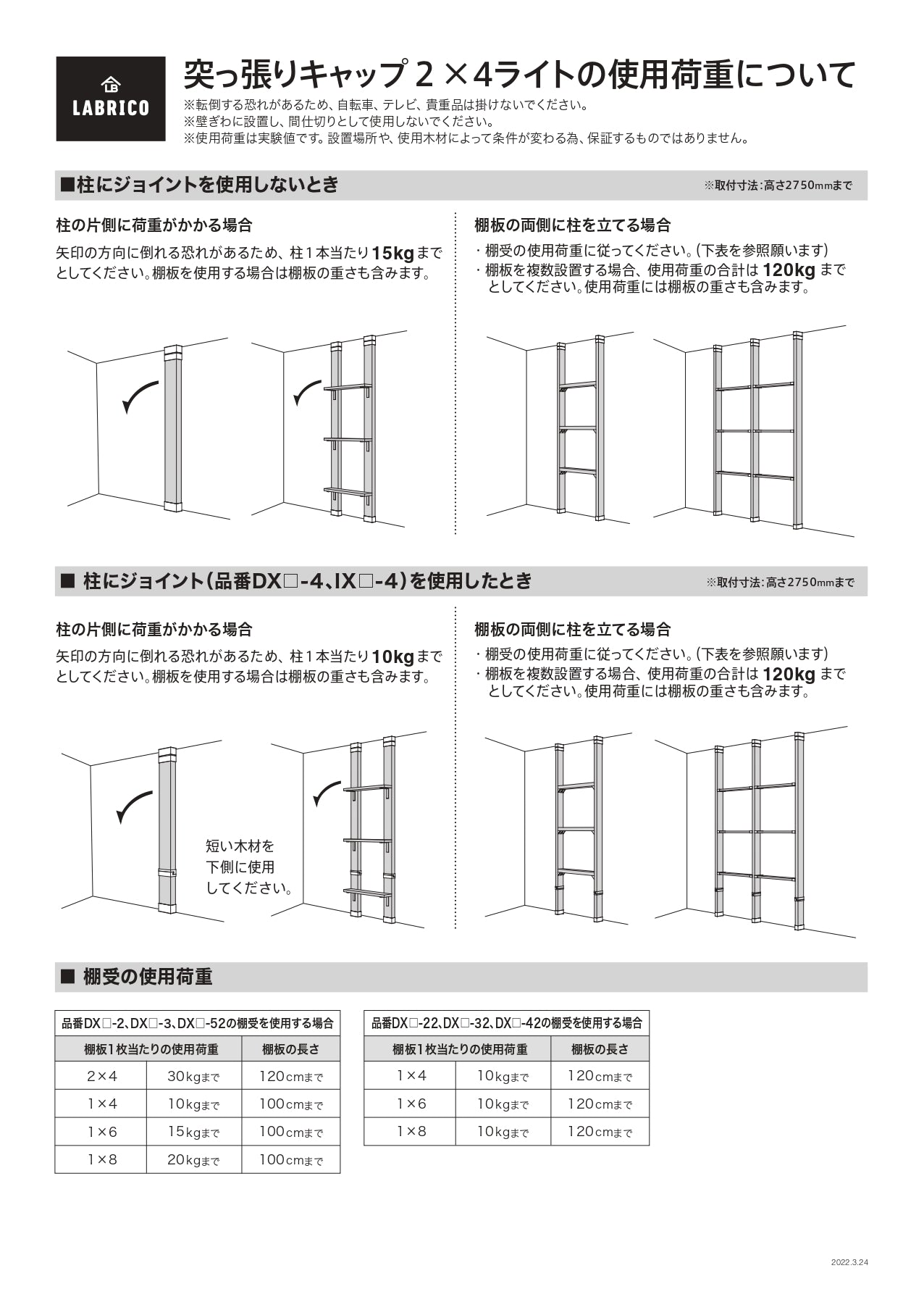 ラブリコ ライト 柱セット 2×4材 2本セット JBXO-11-2set