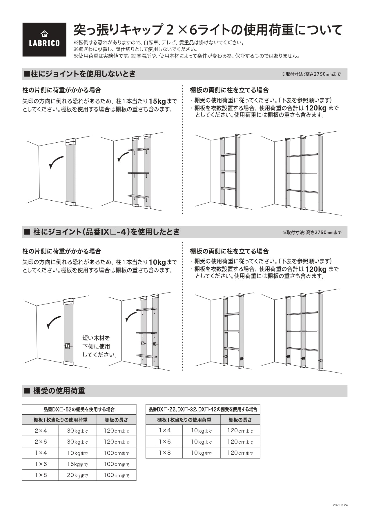 ラブリコ ライト 棚セット 2×6材 M 全体幅約95cm JBXO-26-M