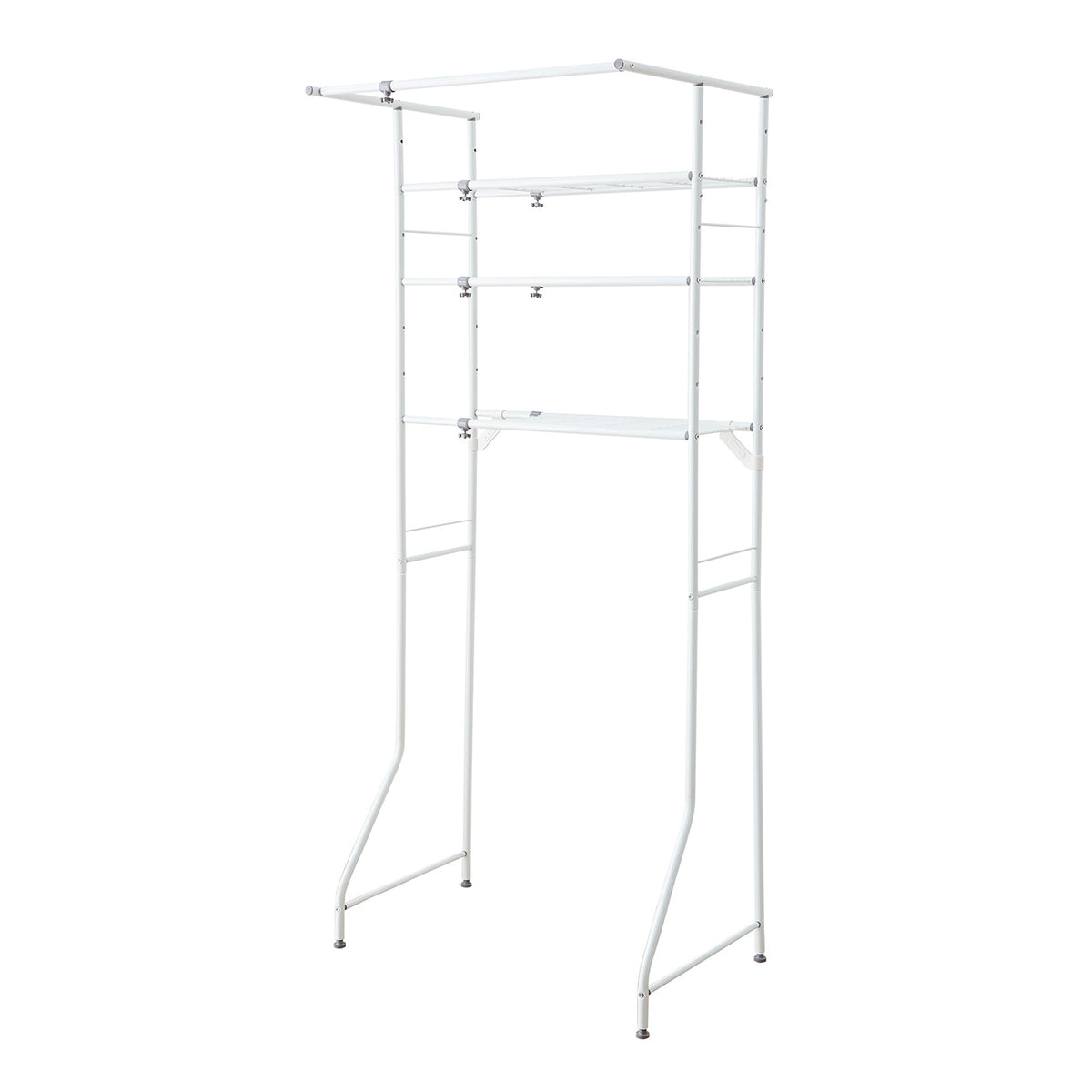 伸縮ランドリーラック ハンガーバー付き 棚3段 ホワイト 幅60〜93cm L-5