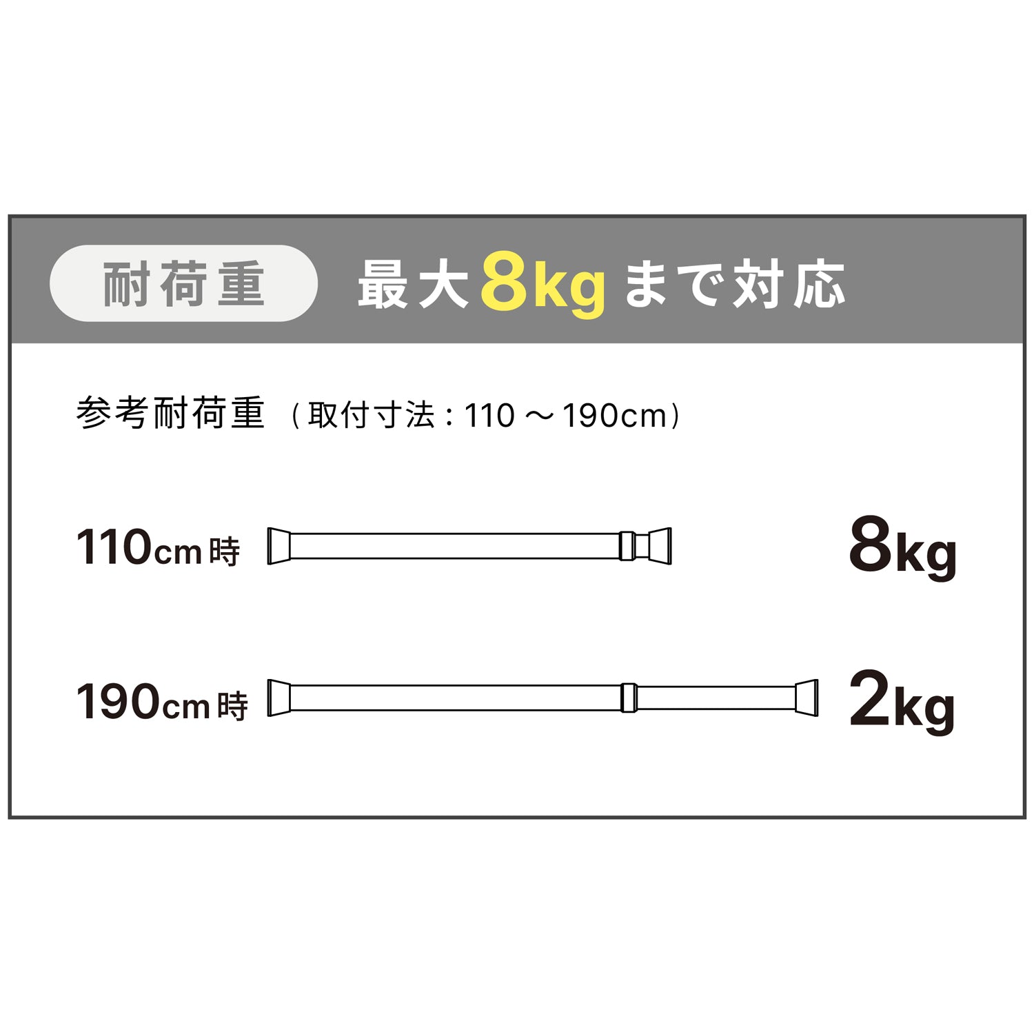突っ張り棒 木目 耐荷重8〜2kg 幅110〜190cm NSM-7