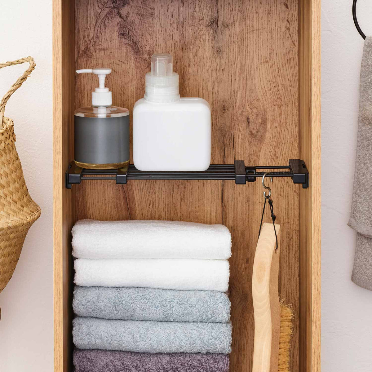 突っ張り棚 隙間収納 幅28.5〜43cm 奥行12cm ブラック SMR-14B