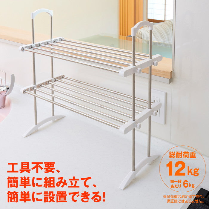 伸縮キッチンラック 棚2段 ステンレス TOS-10