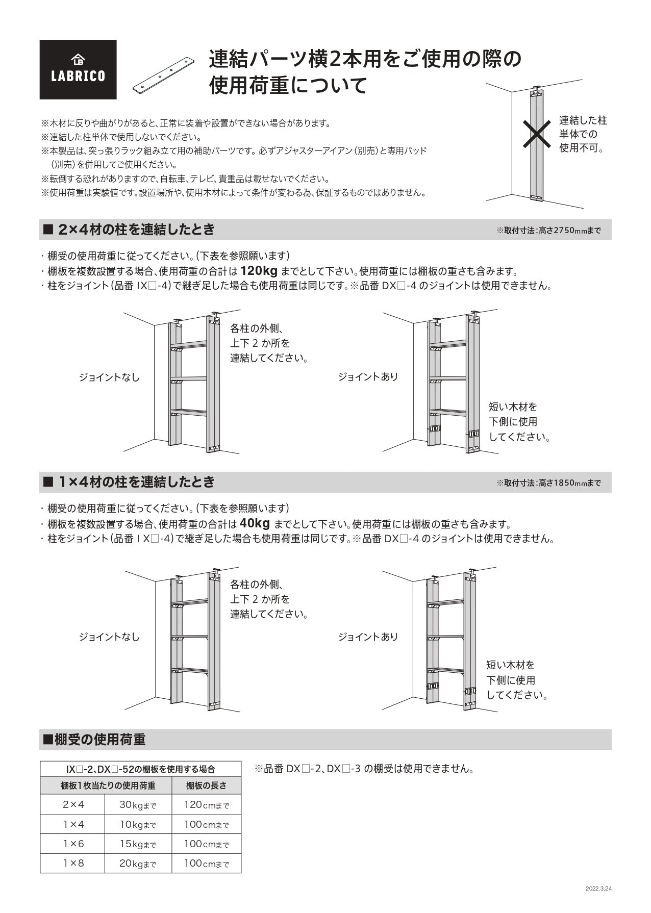 連結パーツ 横2本用 アイアン ラブリコ