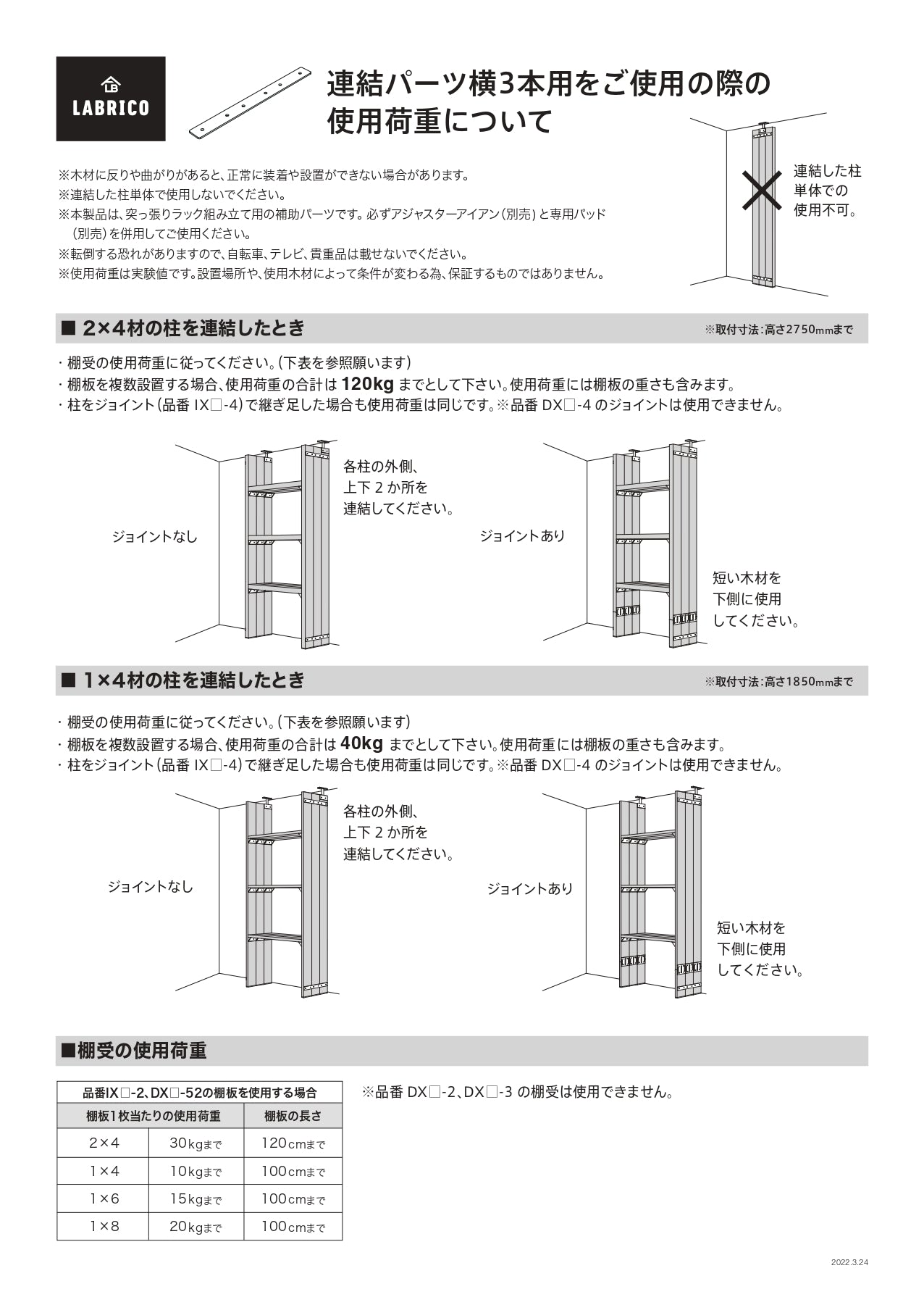 連結パーツ 横3本用 アイアン ラブリコ