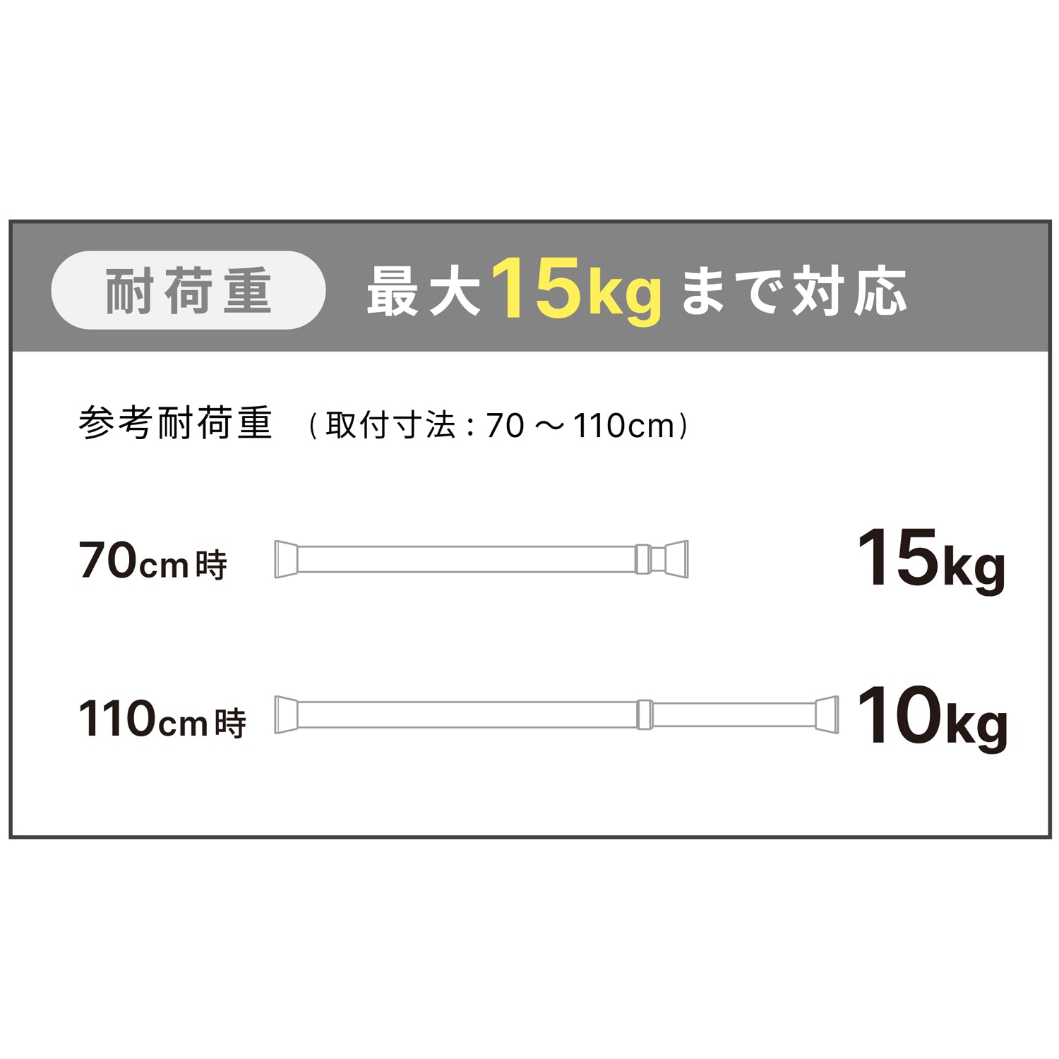 突っ張り棒 ホワイト 耐荷重15〜10kg 幅70〜110cm NSW-10