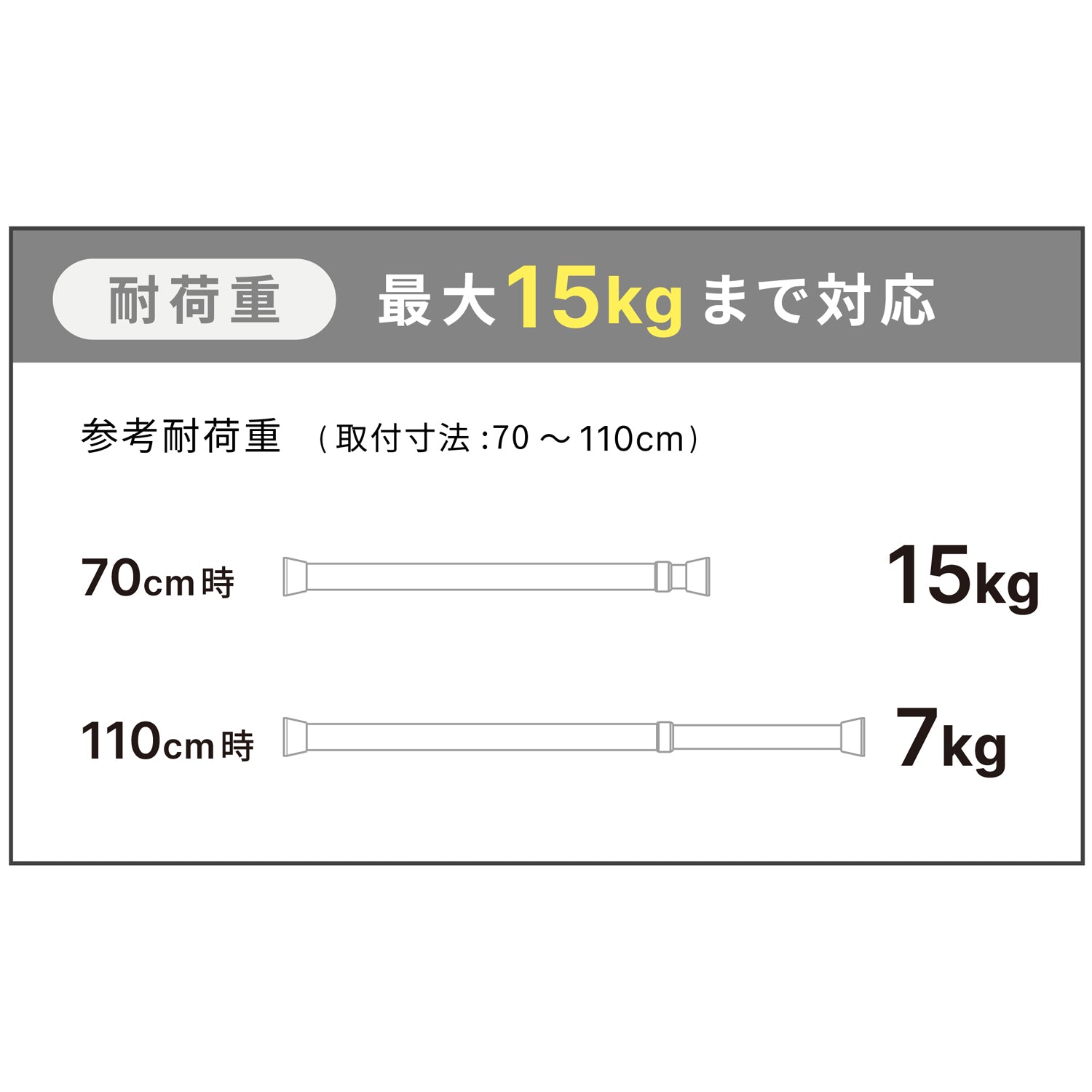 突っ張り棒 ホワイト 耐荷重15〜7kg 幅70〜110cm NSW-6