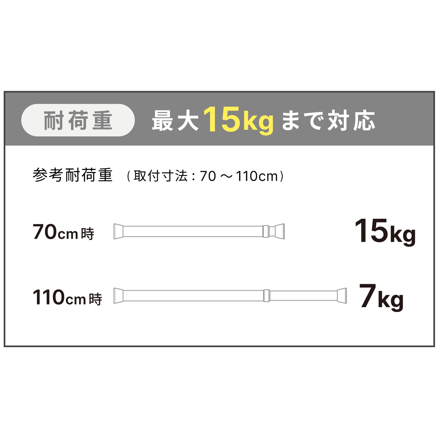 突っ張り棒 リング付 ホワイト 耐荷重15〜7kg 幅70〜110cm NSW-8