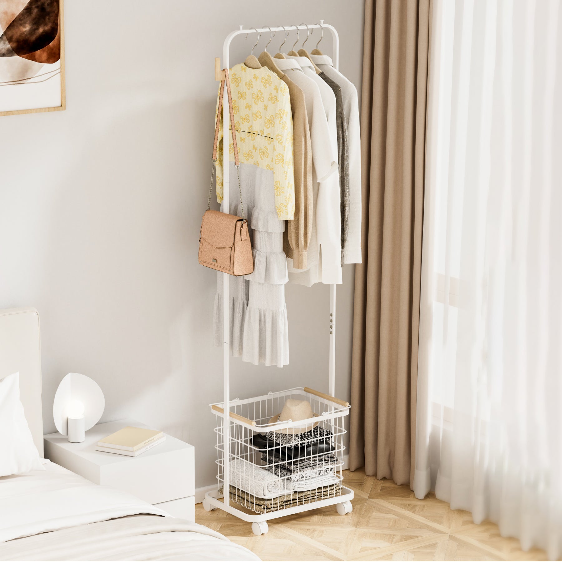 かご付きハンガーラック マットホワイト 幅46.5cm NWL-1