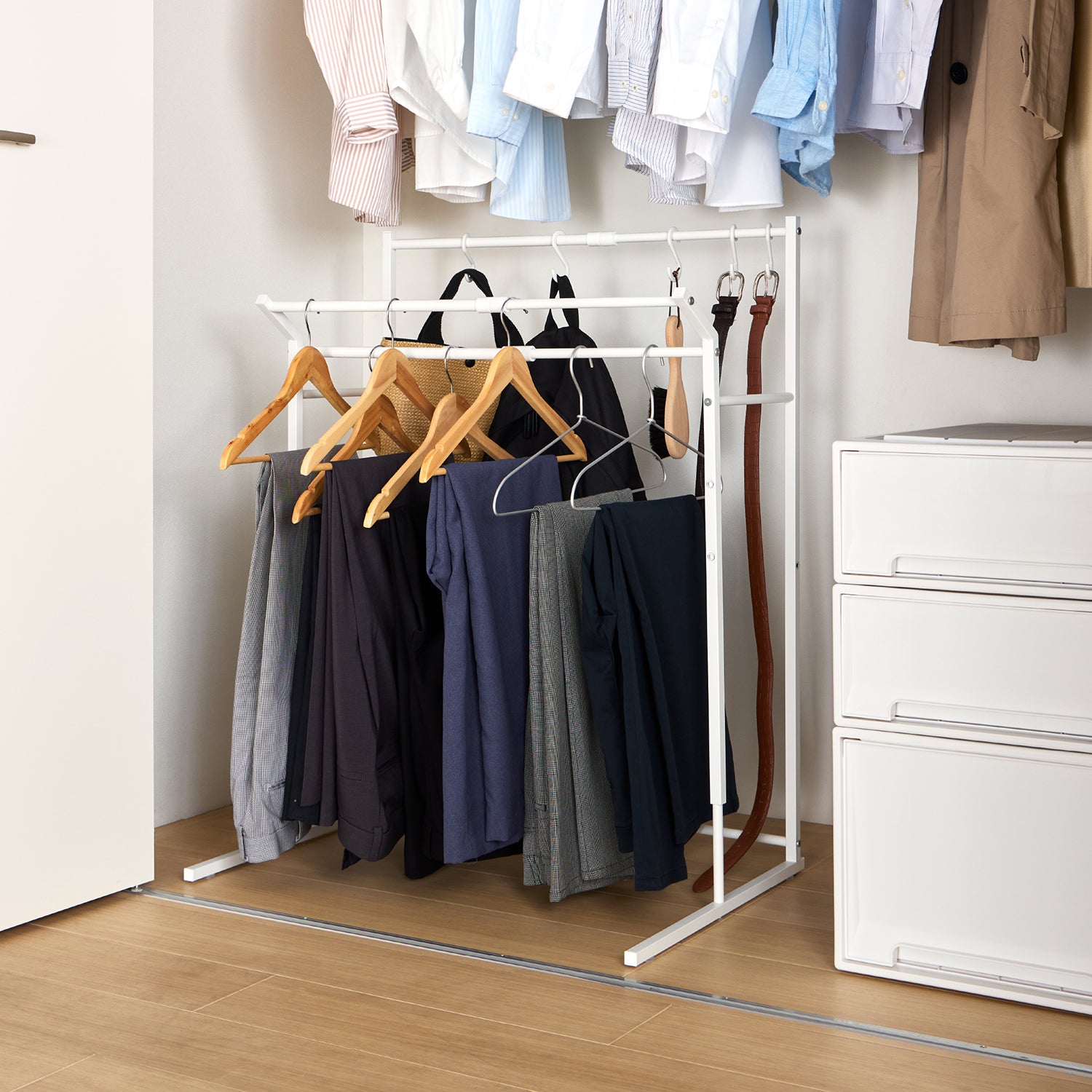 伸縮クローゼットハンガーラック 3連 縦横伸縮タイプ マットホワイト OHW-80WH