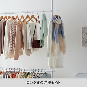突っ張り伸縮室内2段ハンガー マットホワイト 幅99～162cm 高さ200～275cm TNP-30WH