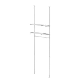 突っ張り伸縮ハンガーラック 棚付 マットホワイト 幅68〜96cm 高さ190〜300cm TNP-50WH