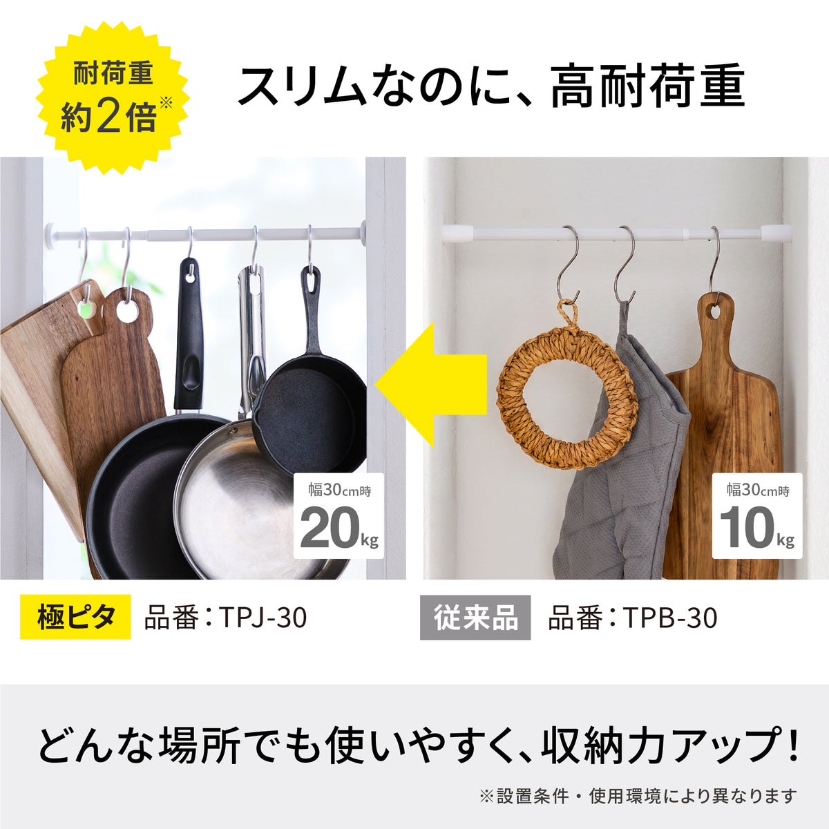 極ピタ™突っ張り棒 マットホワイト 幅30～40cm TPJ-30