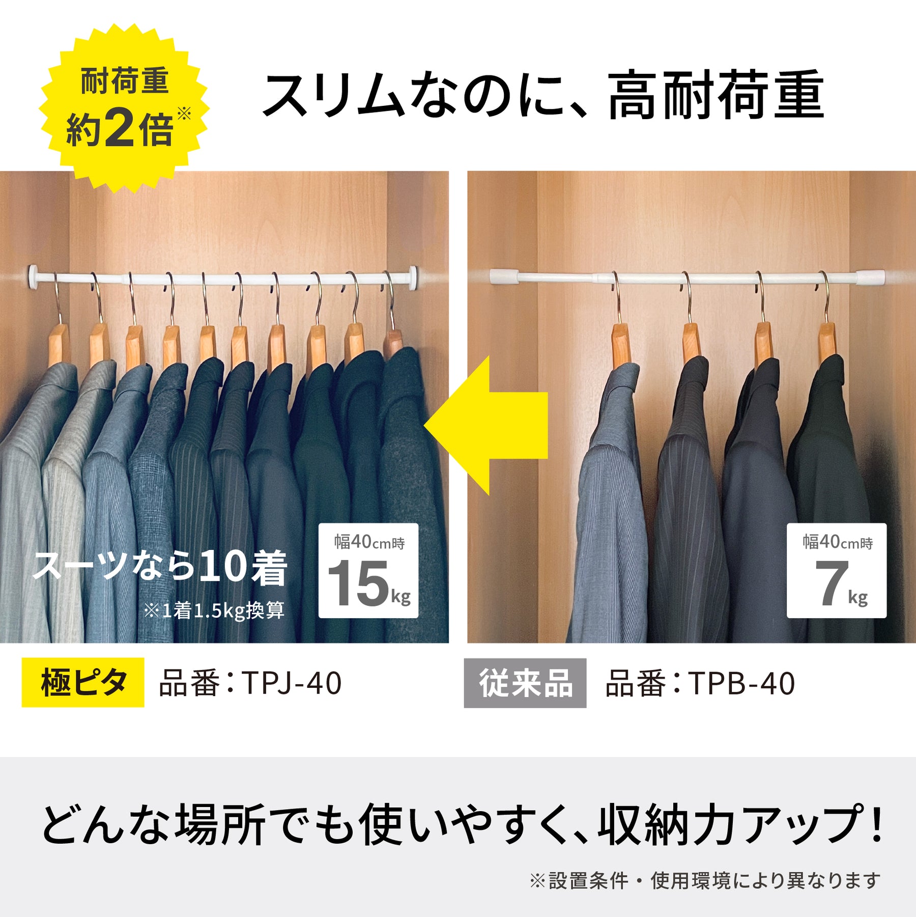 極ピタ™突っ張り棒 マットホワイト 幅40～55cm TPJ-40