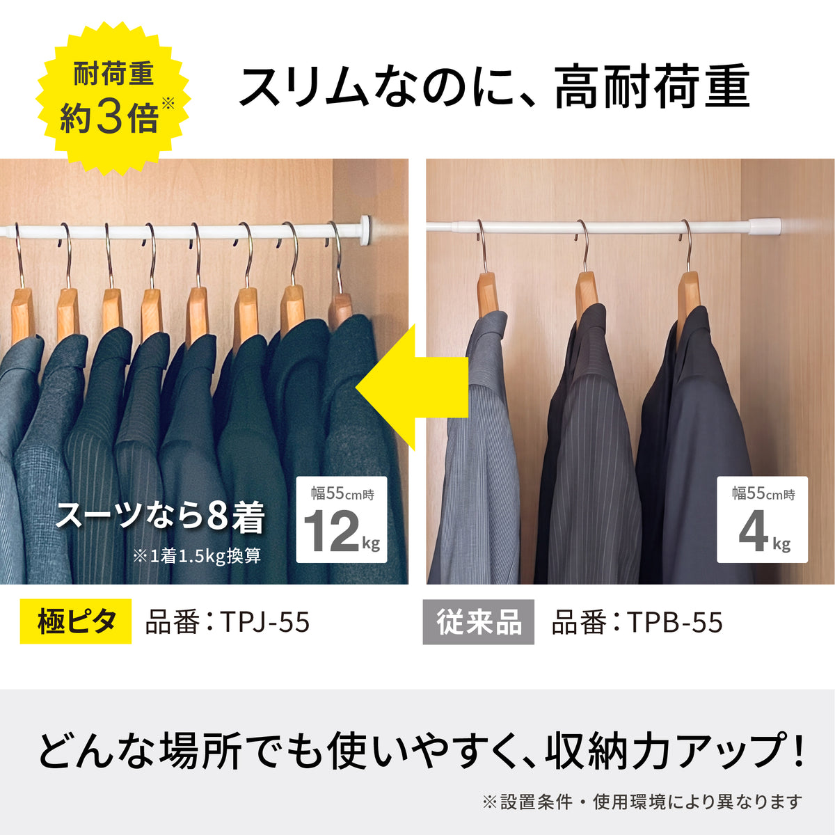 極ピタ™突っ張り棒 マットホワイト 幅55～80cm TPJ-55