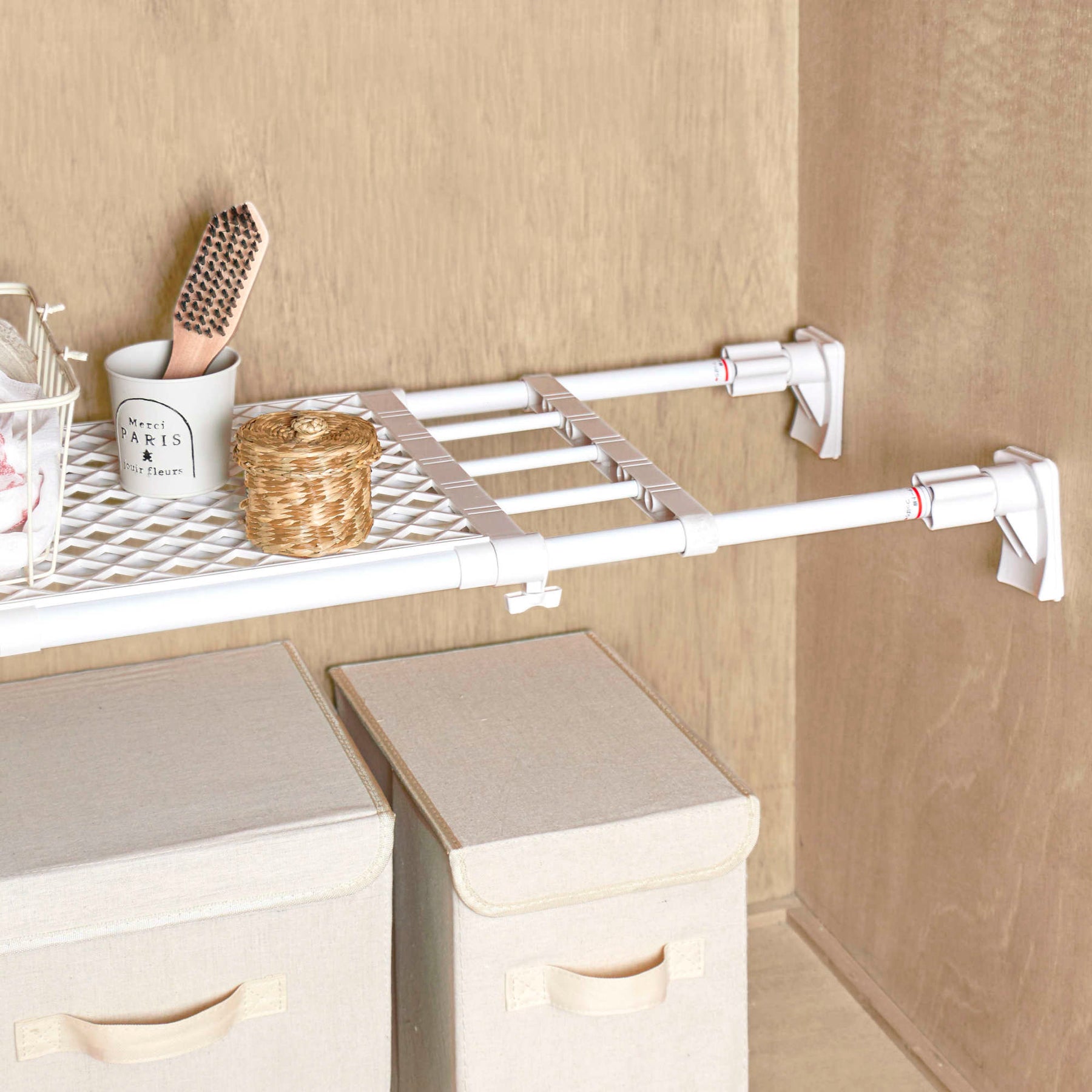 突っ張り棚 超強力 ワイド メッシュ ホワイト 耐荷重50〜18kg 幅118〜190cm RB-12