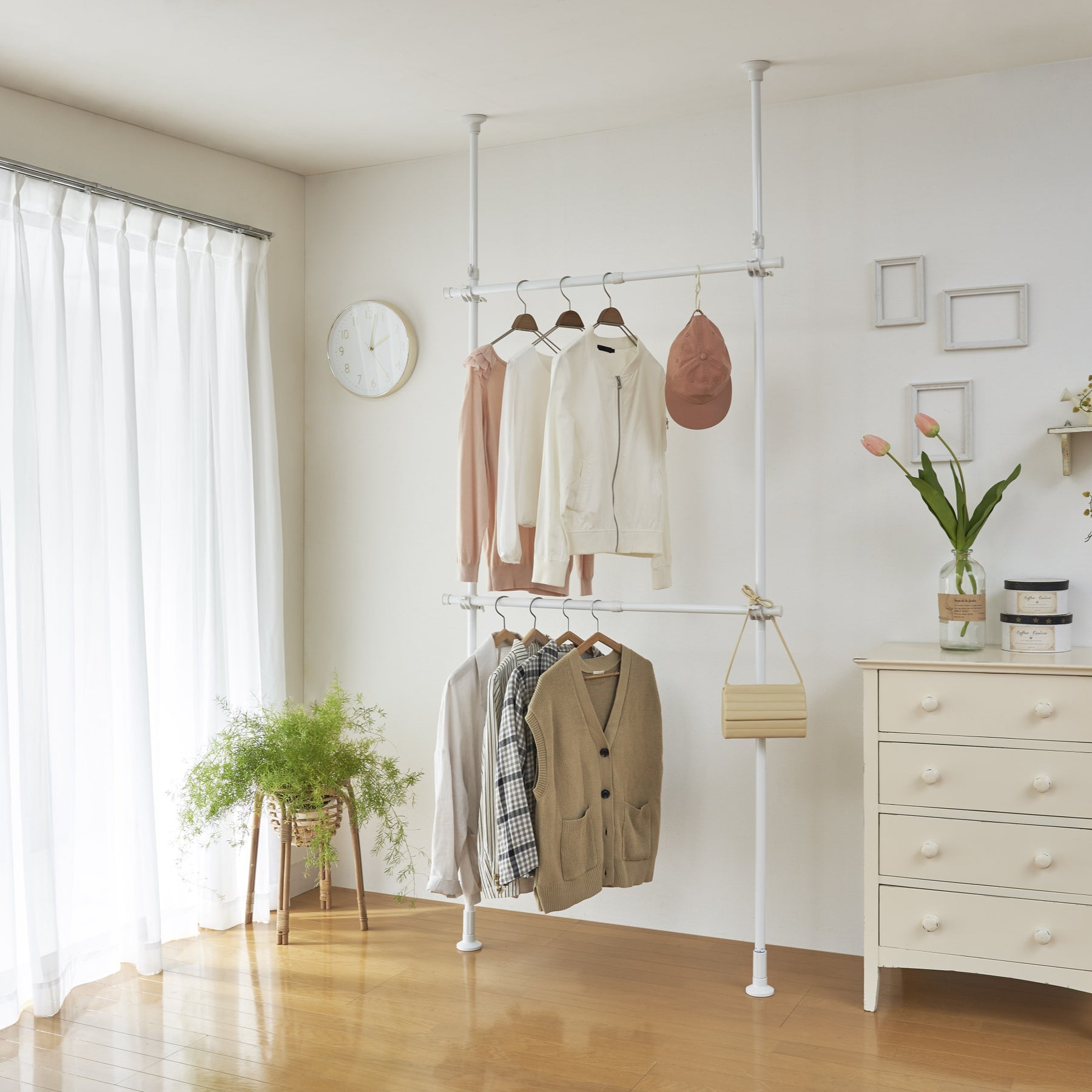 突っ張り伸縮室内2段ハンガー 幅56〜95cm 高さ200〜275cm